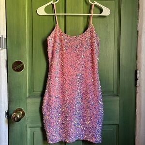 Pink Sequin Mini Dress